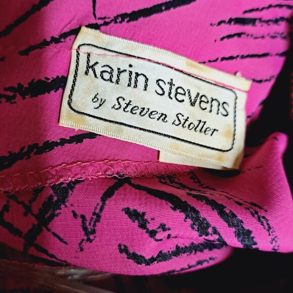 VTG 80 Karin Stevens by Steven Stoller Magenta Black 3/4 sleeve maxi Dress 12 - Picture 5 of 7
